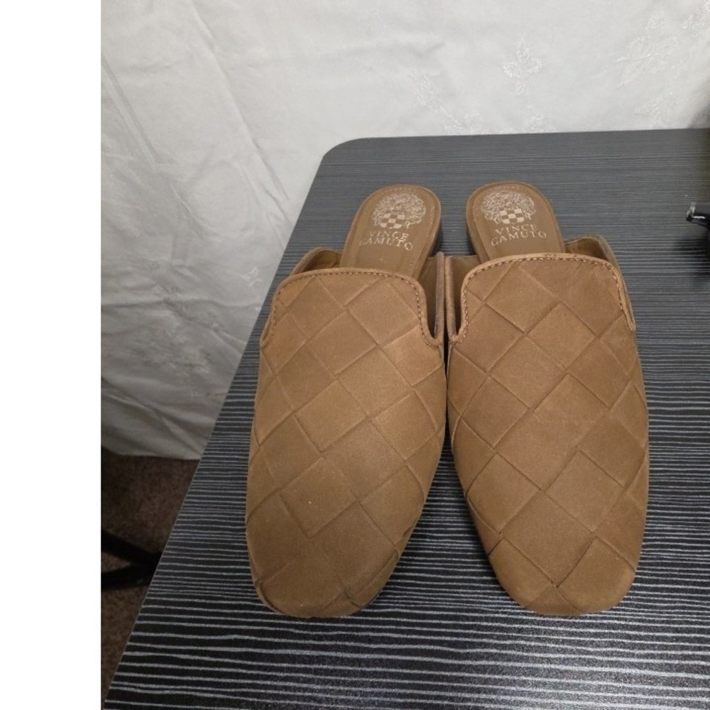 Vince Camuto Tan Woven Leather Mules Pointed Toe Slip On Flats VC-DINDA Size 6M